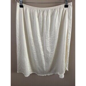 Vintage Vanity Fair Nylon Slip Skirt L Nude Lace Trim Elastic Waist Lingerie